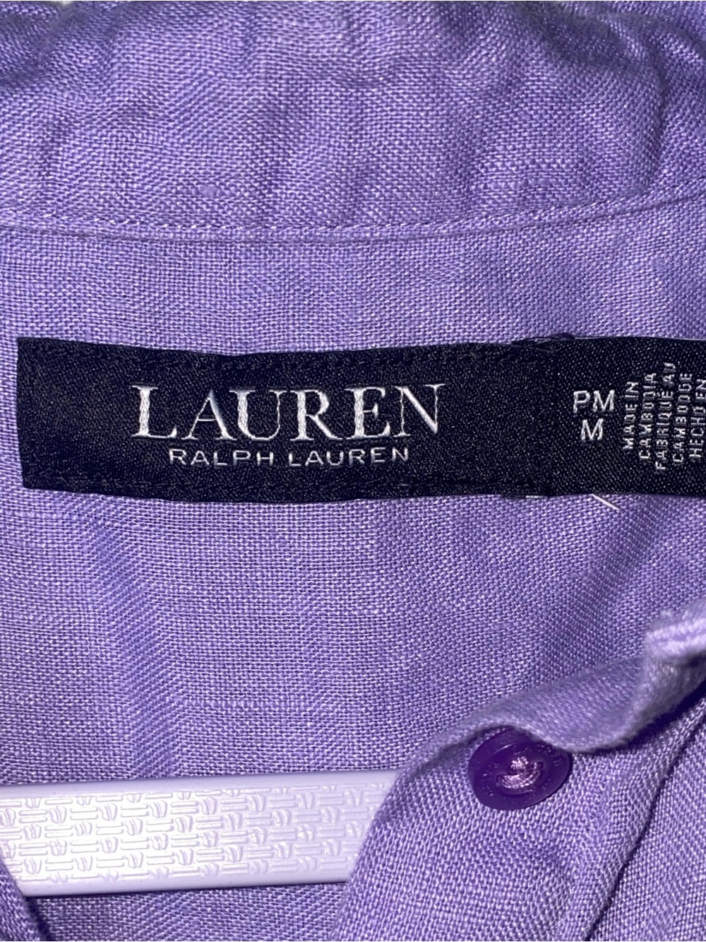 Lauren Ralph Lauren Purple Linen Short Sleeve Button Down Shirt Petite Medium - Picture 5 of 6